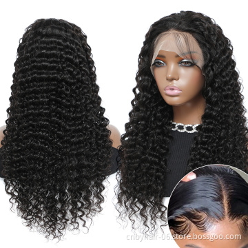 Wholesale Deep Wave 100% Brazilian Human Hair Lace Wig 4*4 Transparent Frontal Closure Lace Front Wig